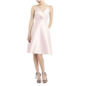 ALFRED SUNG D777 V-Neck Sleeveless Sateen Twill Cocktail DRESS Size 16 Pink New‎